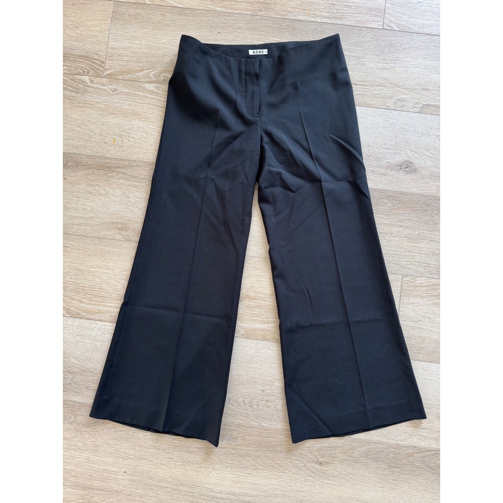 Acne Studios Flare Tela Black 100% Wool Low Rise Trousers Pants AW13 Size 23
